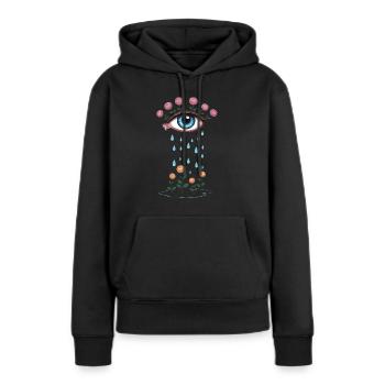 Tränenauge und Rosen Blühende Poesie - Frauen Premium Bio Hoodie - Schwarz - Vorne - Julia (174cm)