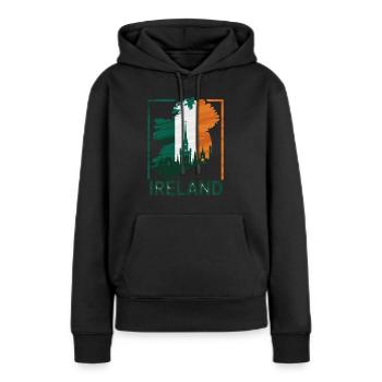 Carte de l’Irlande avec ligne d’horizon et drapeau irlandais - Sweat à capuche Premium bio Femme - noir - Devant - Julia (174cm)