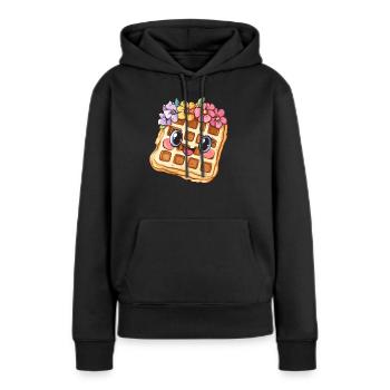 Waffel mit Blumen - Frauen Premium Bio Hoodie - Schwarz - Vorne - Julia (174cm)