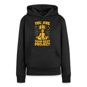 Du Bist Dein Bestes Projekt Achtsamkeit - Frauen Premium Bio Hoodie - Schwarz - Vorne - Julia (174cm)
