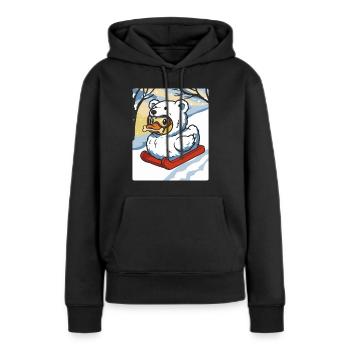 Winterschneemobil mit Sprechende Ente Bärenkostüm - Frauen Premium Bio Hoodie - Schwarz - Vorne - Julia (174cm)