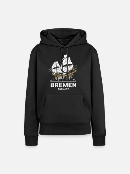 Historische Bremer Hansekogge & Skyline - Frauen Premium Bio Hoodie - Schwarz