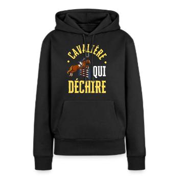 Cavalière qui Déchire - Saut D'obstacles - Sweat à capuche Premium bio Femme - noir - Devant - Julia (174cm)