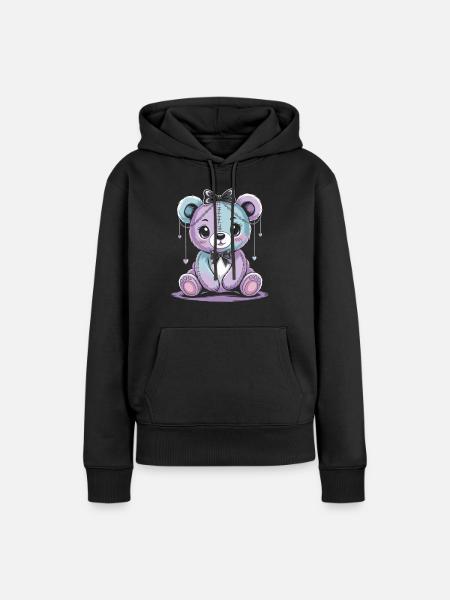 Kawaii Pastel Goth Geflickter Bär - Frauen Premium Bio Hoodie - Schwarz