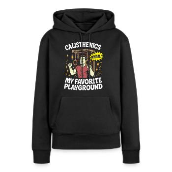 La callisthénie, mon terrain de jeu préféré - Sweat à capuche Premium bio Femme - noir - Devant - Julia (174cm)