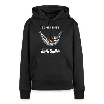 Manchmal ist Ausruhen die Hauptquest | Balance - Frauen Premium Bio Hoodie - Schwarz - Vorne - Julia (174cm)