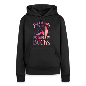 Juste une fille qui aime les livres - Sweat à capuche Premium bio Femme - noir - Devant - Julia (174cm)