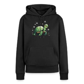 Grüne Schildkröte mit Schneeflocken - Frauen Premium Bio Hoodie - Schwarz - Vorne - Julia (174cm)