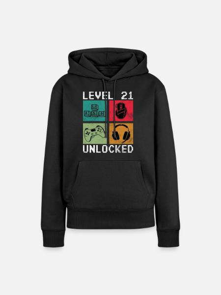 Level 21 Unlock Retro-Gaming - Frauen Premium Bio Hoodie - Schwarz