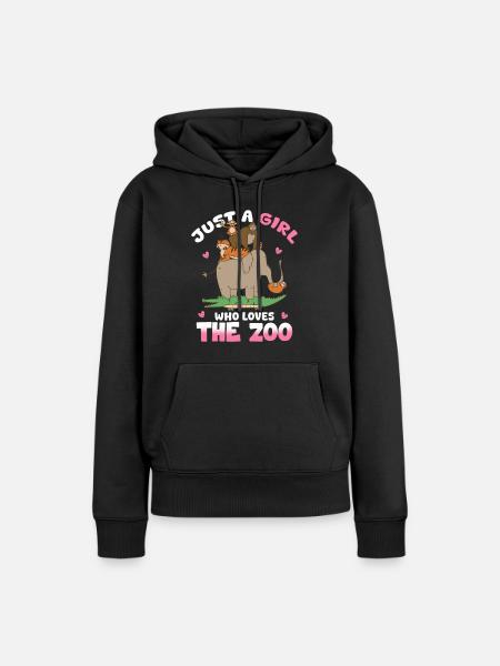 Mädchen liebt den Zoo – bunte Tierparade - Frauen Premium Bio Hoodie - Schwarz