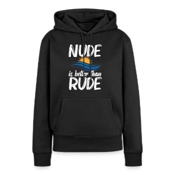 Nudité Gear Freedom Lover Nudisme Naturiste - Sweat à capuche Premium bio Femme - noir - Devant - Julia (174cm)