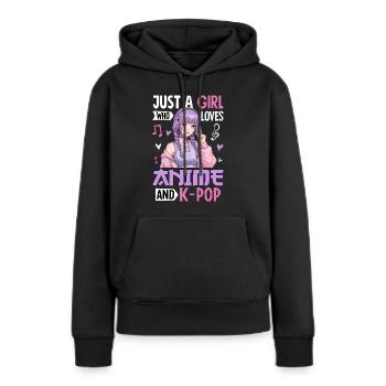 Just A Girl Who Love L’Anime And K-Pop - Sweat à capuche Premium bio Femme - noir - Devant - Julia (174cm)
