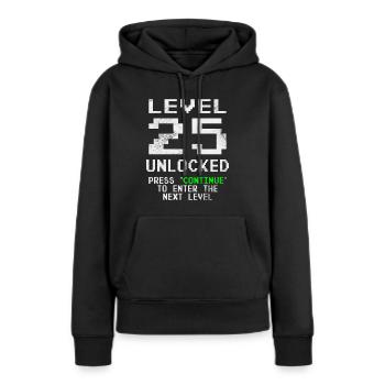 T-shirt déverrouillé niveau 25 Chemise du 25e anniversaire - Sweat à capuche Premium bio Femme - noir - Devant - Julia (174cm)