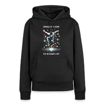 Insérer une pièce pour Kickflip | Trick de patinage - Sweat à capuche Premium bio Femme - noir - Devant - Julia (174cm)