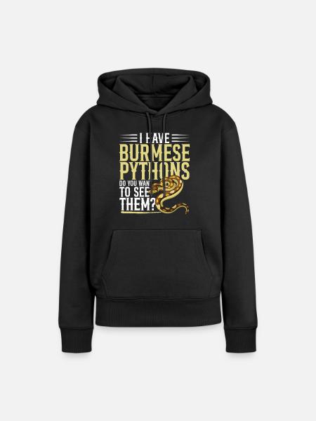 Burmesische Python HDE Schlangen-Stofftier-Reptil - Frauen Premium Bio Hoodie - Schwarz