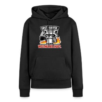 D’abord le café, puis la domination mondiale - Sweat à capuche Premium bio Femme - noir - Devant - Julia (174cm)