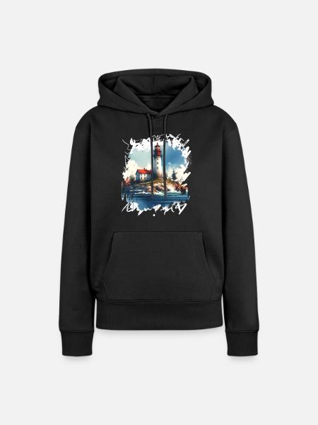 Leuchtturm - Frauen Premium Bio Hoodie - Schwarz