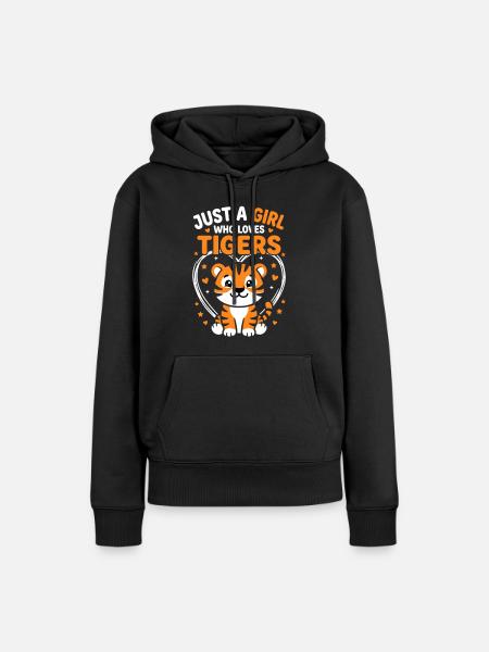 Süßes Tiger Design mit Herzen und Sternen - Frauen Premium Bio Hoodie - Schwarz