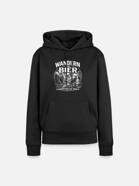 Wandern und Bier Berg Abenteuer - Frauen Premium Bio Hoodie - Schwarz
