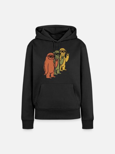 Faultier Sonnenbrille Rock On Retro - Frauen Premium Bio Hoodie - Schwarz