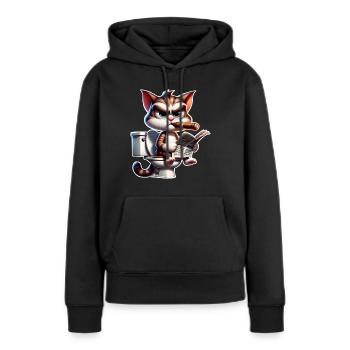 Katze Toilette Zeitung - Frauen Premium Bio Hoodie - Schwarz - Vorne - Julia (174cm)