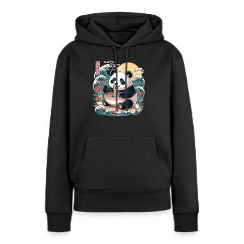Kawaii Panda Ramen Lover Vagues d’anime mignonnes - Sweat à capuche Premium bio Femme - noir - Devant - Julia (174cm)