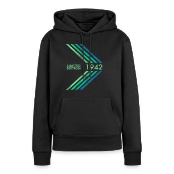 Édition limitée 1942 Anniversaire masculin - Sweat à capuche Premium bio Femme - noir - Devant - Julia (174cm)