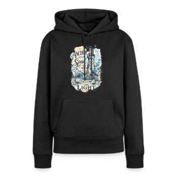 Ancre ton âme – Aquarelle de phare - Sweat à capuche Premium bio Femme - noir - Devant - Julia (174cm)