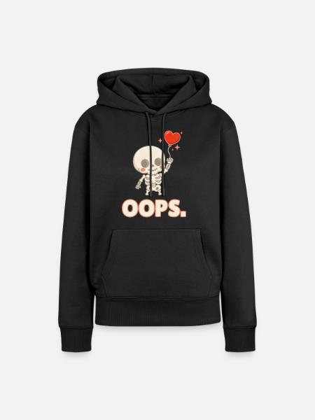 Herzballon-Skelett OOPS - Frauen Premium Bio Hoodie - Schwarz