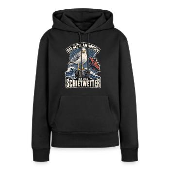 Schietwetter Möwe Norddeutschland Shirt - Frauen Premium Bio Hoodie - Schwarz - Vorne - Julia (174cm)