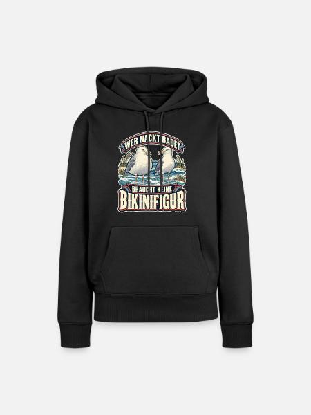 Wer nackt badet Bikinifigur Möwe - Frauen Premium Bio Hoodie - Schwarz