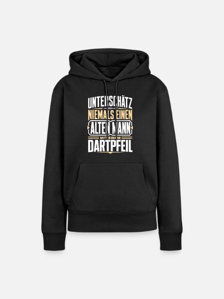 Alter Mann mit Dartpfeil - Frauen Premium Bio Hoodie - Schwarz