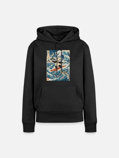 Panda, Surfen, Japanisch, Surfer, Pandabär - Frauen Premium Bio Hoodie - Schwarz