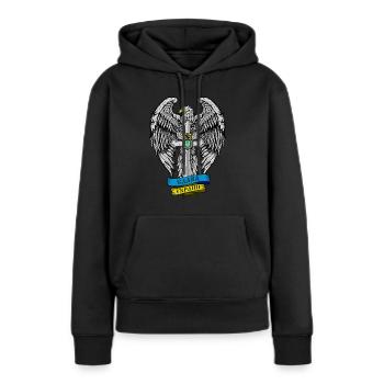 Ukraine Fabriqué en slaves ukrainiens Слава Україні - Sweat à capuche Premium bio Femme - noir - Devant - Julia (174cm)