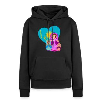 Babuschka Matrjoschka Design mit Kasachstan Flagge - Frauen Premium Bio Hoodie - Schwarz - Vorne - Julia (174cm)