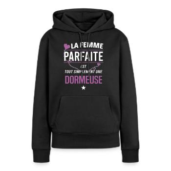 Dormeuse - Sweat à capuche Premium bio Femme - noir - Devant - Julia (174cm)