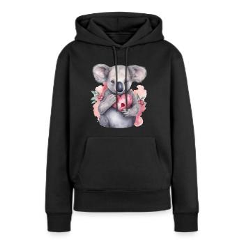 Niedlicher & süßer Koala mit Herz und Blumen Liebe - Frauen Premium Bio Hoodie - Schwarz - Vorne - Julia (174cm)
