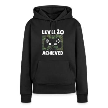 20ÈME ANNIVERSAIRE NIVEAU 20 CADEAU DE JEU RÉALISÉ - Sweat à capuche Premium bio Femme - noir - Devant - Julia (174cm)