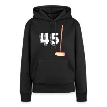 45 Balais Humour Anniversaire 45 Ans - Sweat à capuche Premium bio Femme - noir - Devant - Julia (174cm)