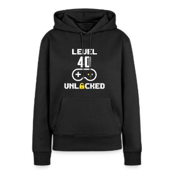Niveau 40 débloqué - 40e anniversaire pour les femmes - Sweat à capuche Premium bio Femme - noir - Devant - Julia (174cm)