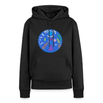 Démarreur de conversation - Sweat à capuche Premium bio Femme - noir - Devant - Julia (174cm)
