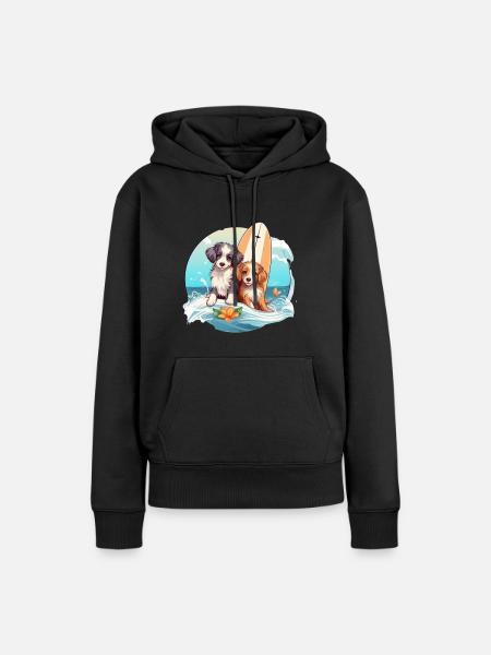 Zwei Surfhunde - Frauen Premium Bio Hoodie - Schwarz
