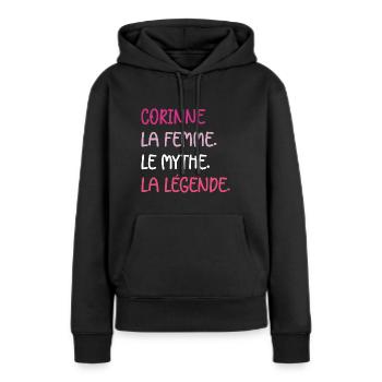 corinne - Sweat à capuche Premium bio Femme - noir - Devant - Julia (174cm)