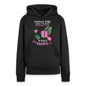 Tahiti Je T'Aime Cadeau Homme Ou Femme - Sweat à capuche Premium bio Femme - noir - Devant - Julia (174cm)