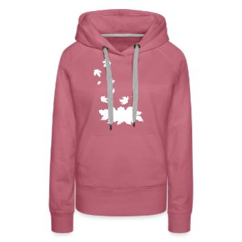 Silhouette blanche de feuilles d’érable qui tombent - Sweat à capuche Premium bio Femme - mauve - Devant - Isabella (175cm)