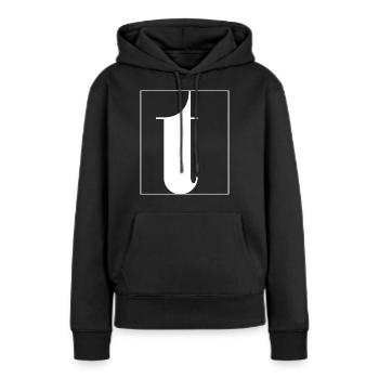 Lettre alphabet t - Sweat à capuche Premium bio Femme - noir - Devant - Julia (174cm)