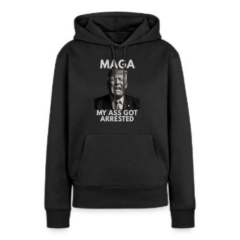 Anti--Witz über lustige politische Parodie der Demokraten - Frauen Premium Bio Hoodie - Schwarz - Vorne - Julia (174cm)