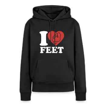 J’aime les pieds - Pieds - Soins des pieds - Pieds - Dicton - Sweat à capuche Premium bio Femme - noir - Devant - Julia (174cm)