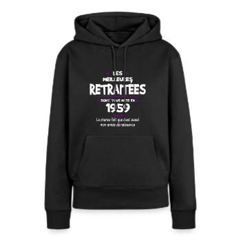 Retraite et 1959 cadeau humour retraitée - Sweat à capuche Premium bio Femme - noir - Devant - Julia (174cm)