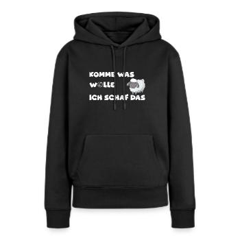 Komme was Wolle, Ich schaf das - lustiges schaf - Frauen Premium Bio Hoodie - Schwarz - Vorne - Julia (174cm)